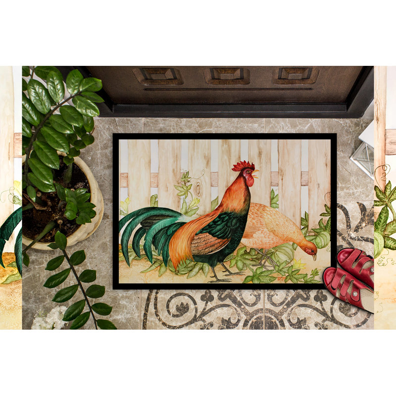 Non-Slip Doormat, Chicken And Rooster, 18" W x 27" L