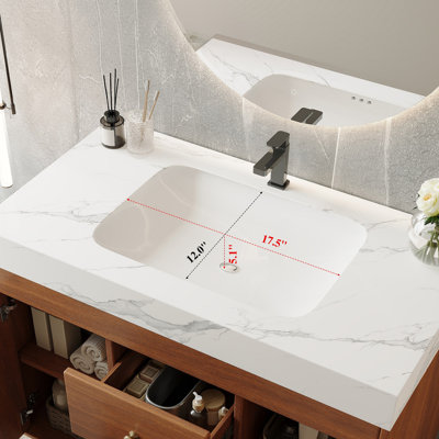 Meuble-lavabo autoportant moderne avec plateau en pierre frittée, lavabo en céramique et rangement intelligent