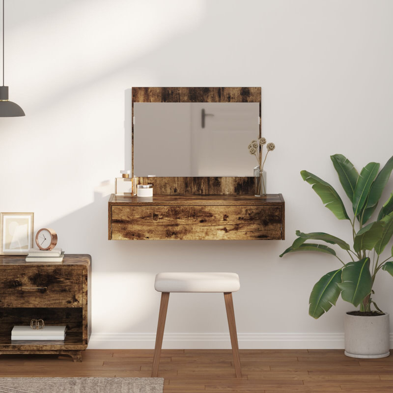 83 X 40 X 70 Cm Mirror Vanity Unit, Smoked Oak