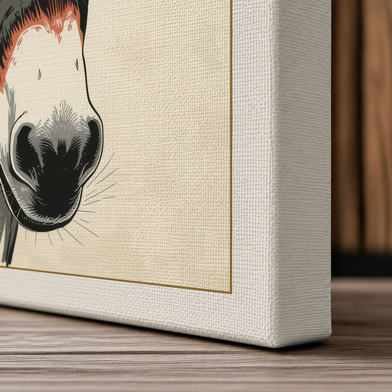 Donkey in Ink Japandi - Wrapped Canvas, 18x12 - 45.7 x 30.5 cm, Cream Border
