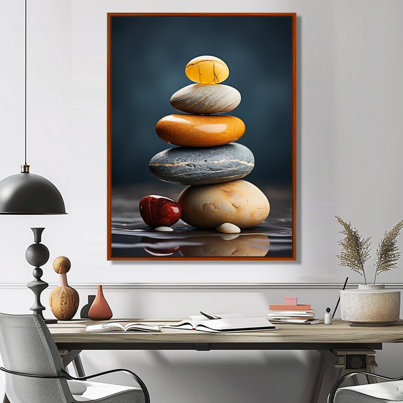 Zen Zen Stone Subtle Serenity IV - Art spirituel en pierre, H 32 po x l 24 po, Toile brune avec cadre flottant