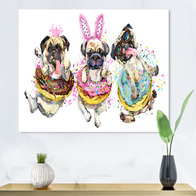 «Cute Carnival Puppies Pug Dogs», reproduction sur toile encadrée