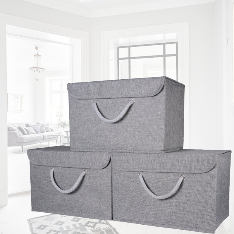 Marlow Home Co. fabric and canvas storage Fabric Decorative Bin, Grey, Pack of 3