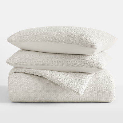 Waffle Textured 3 Piece Comforter Set All Season Down-Alternative Ultra Soft Bedding