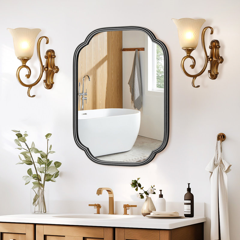 Marleth Modern Rectangular Bathroom Vanity Mirrors Mounted Wall Mirror High-Strength Tempered Glass, 24" x 18" , Black