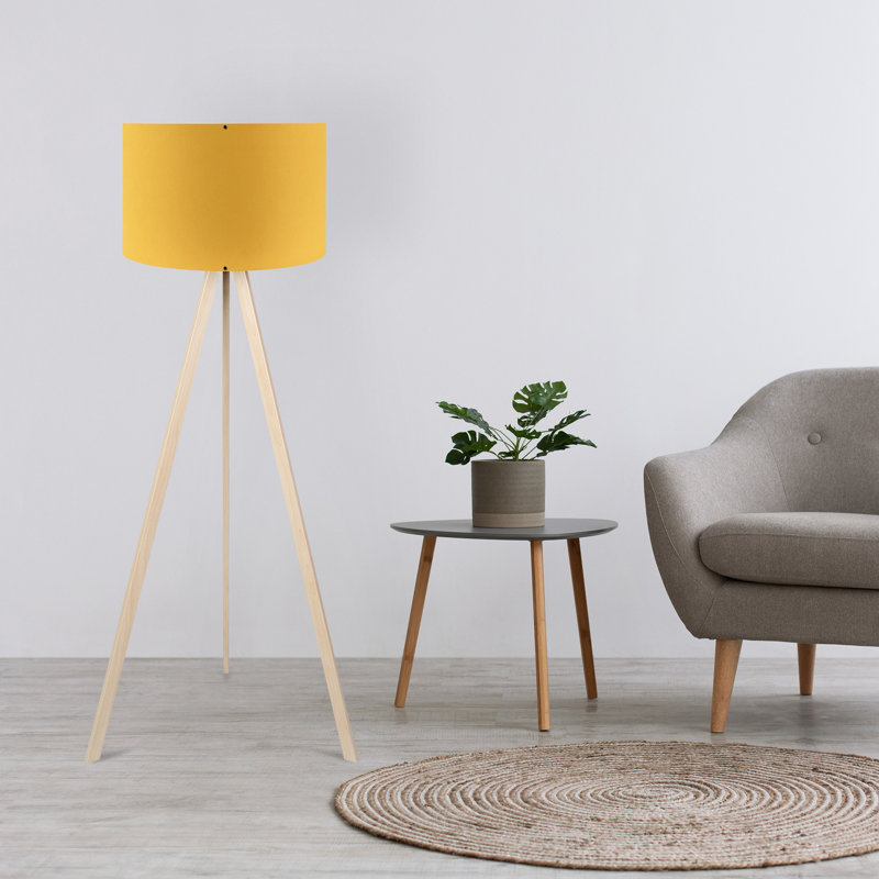 Scandinavian Floor Lamp, Yellow & Cream, 45.7 x 55.1 x 45.7 inches | 70% MDF & 30% PVC Fabric, E27 Socket Max 40W | Elegant Design, On/Off Switch on Cable, Perfect for Modern Living Rooms & Bedrooms