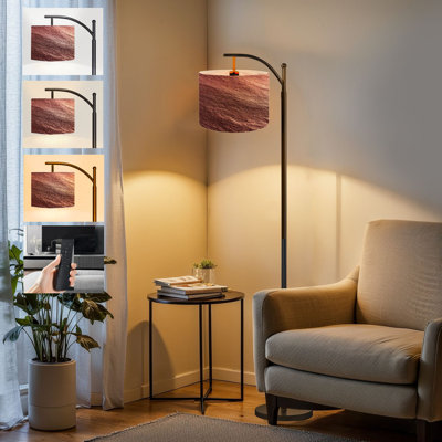  Lampe sur pied à arc Arc en métal rose sans soudure en métal rose avec abat-jour réglable en lin à 3 températures DEL