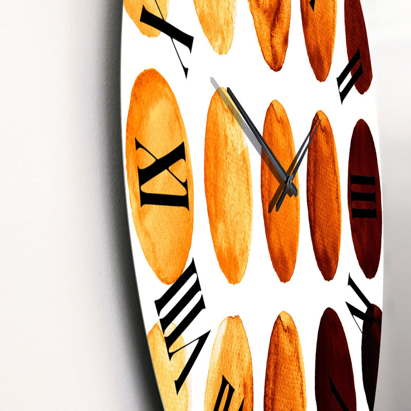 Neuf cercles dans des tons d'orange et de brun III - Horloge murale moderne, Surdimensionné