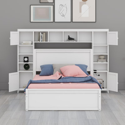 Wooden Bed With All-In-One Cabinet,Shelf And Sockets,Trundle