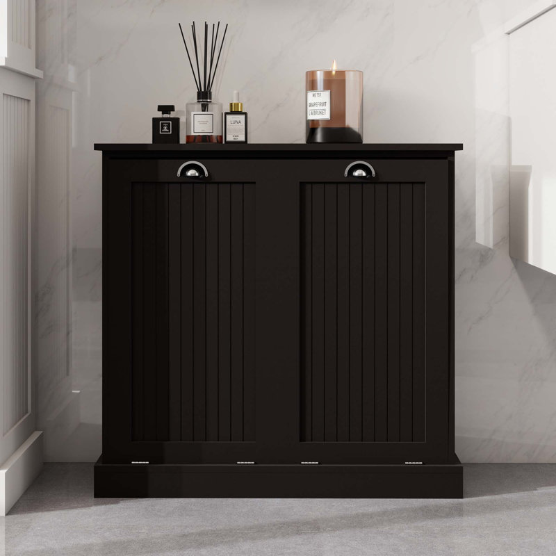 Armoire de trieur de linge inclinable à deux compartiments, Noir