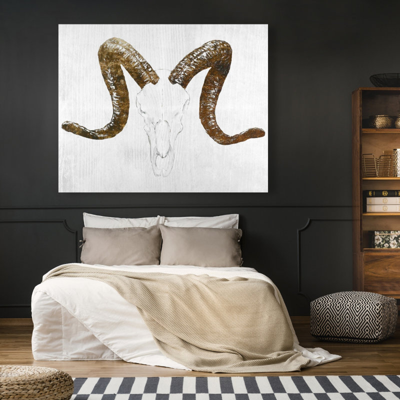 Aeries Skull with Brown Horns - Rustic Animal Canvas Decor
