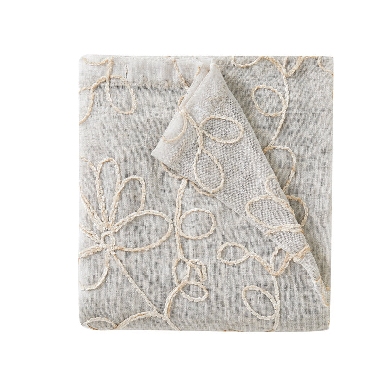 Carcassonne Floral Embroidered Sheer Curtain Panels, 38" W x 84" L, Linen
