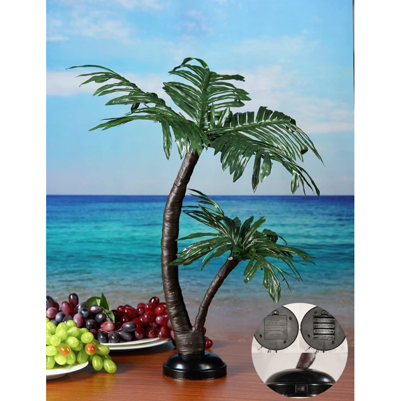 24" Green Silk Palm Tree Bonsai with LED Lights