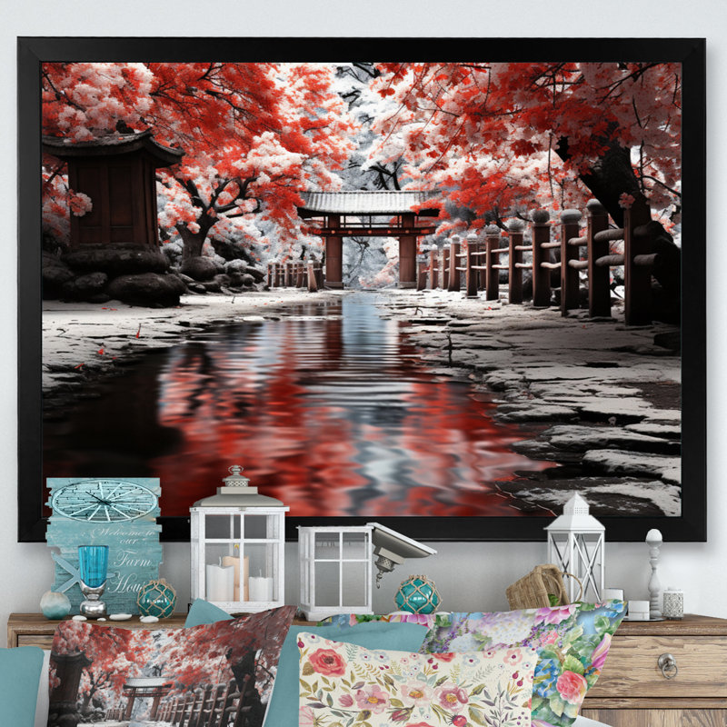 «Japon Art Red Torii Gate II», reproduction d'art sur toile, H 30 po x l 40 po x P 1,5 po, Cadre photo noir