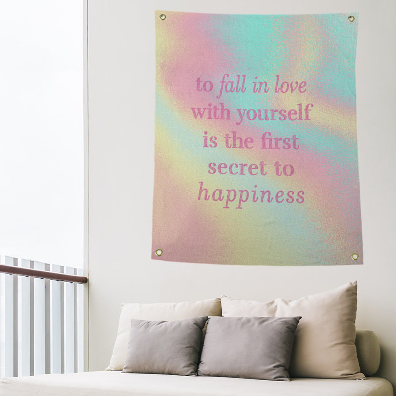 Tapisserie en polyester à la main vous aimera, H 59 pi x l 50 po, Arc-en-ciel pastel