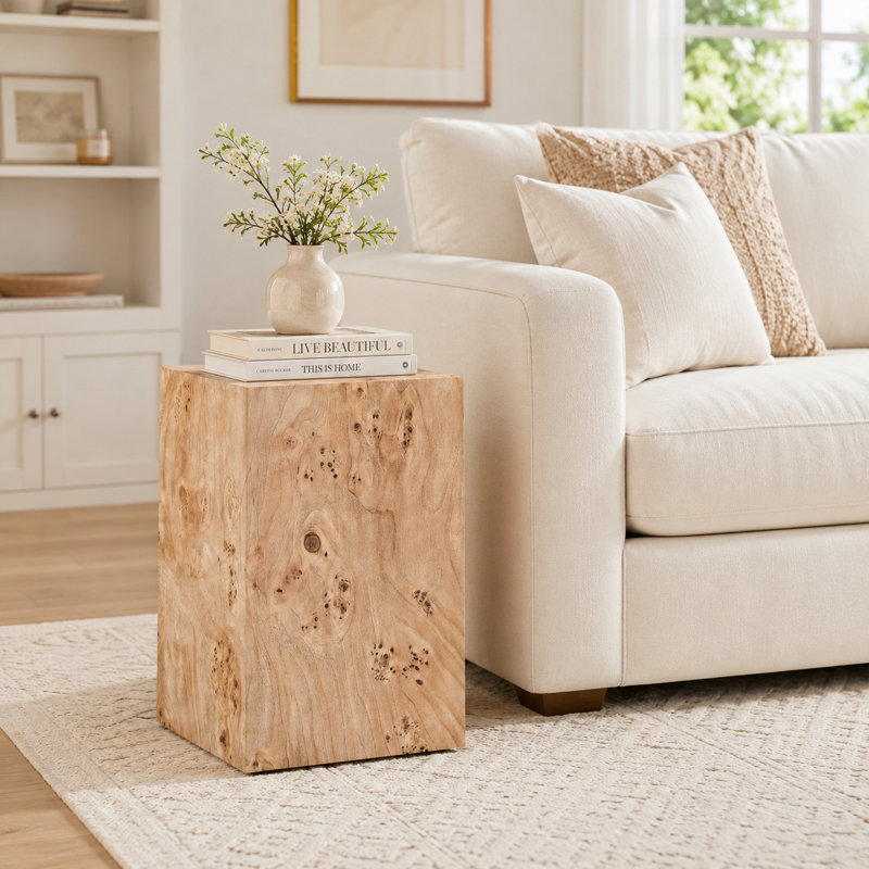 Table de bout 19,7 po de hauteur rectangulaire en bloc de grain de bois, sans assemblage