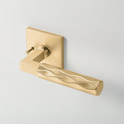 Hailey Champagne Gold Modern Bed/Bath Interior Door Handle with Square Rosette and Concealed Screws (Privacy)