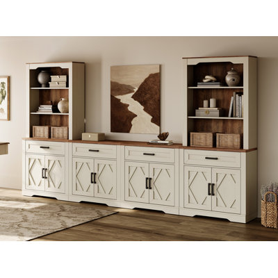 Glenford 4-In-1 73.3"H Tall Kitchen Pantry Storage Cabinet,Large Farmhouse Style Sideboard Buffet Cabinet Set Of 4 With Drawers And Shelves For Kitchen