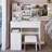 37" Middle Size Left Drawer Desktop Vanity Table + Cushioned Stool