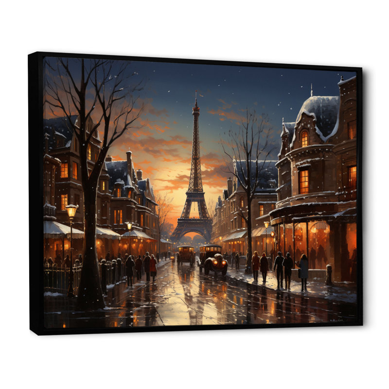 Paysage d'hiver Carnaval d'hiver - Décoration murale architecture, H 16 po x l 32 po x P 1 po, Cadre flottant noir