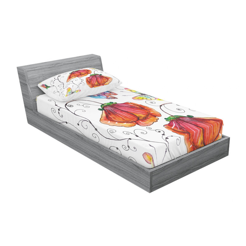 Ensemble de draps en microfibre Swirled Branch Hearts Butterflies, Ensemble de draps pour lit simple avec drap-housse
