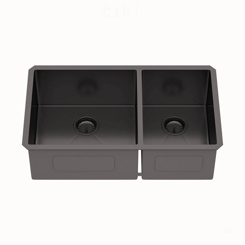Évier de cuisine encastré à double cuve noir Gunmetal avec conception 60/40 et cuves profondes de 10 pouces pour un nettoyage efficace et une esthétique moderne