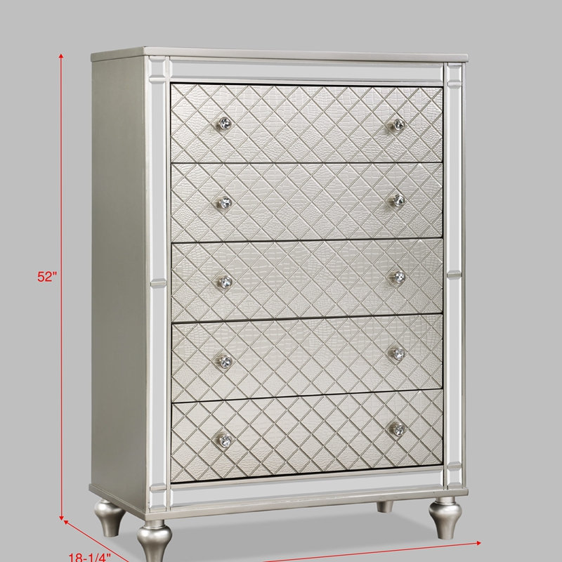 Commode de chambre à coucher à 5 tiroirs 1 pièce Glam