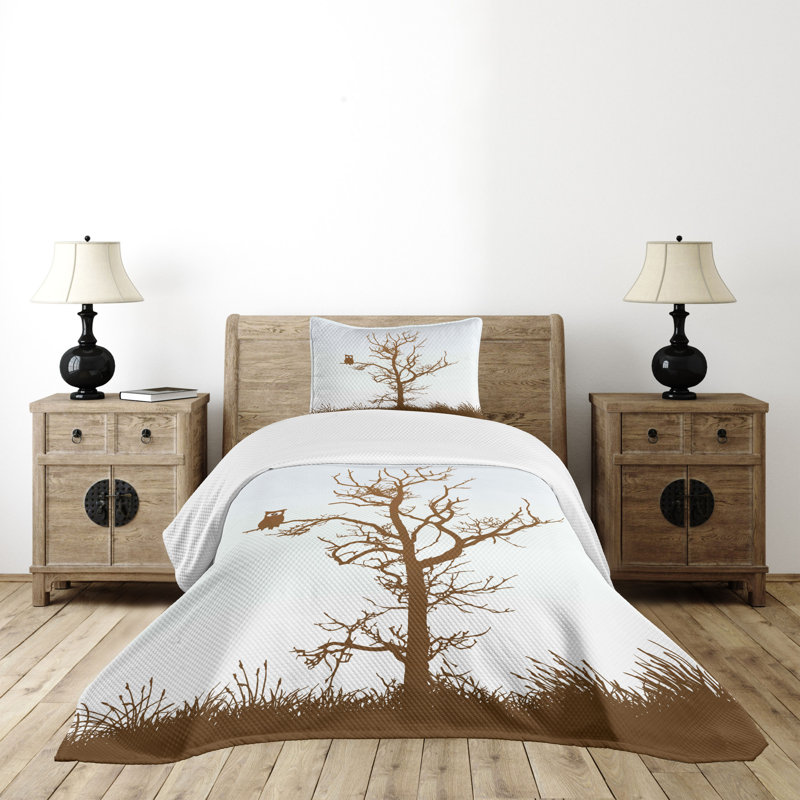 Ambesonne Animal Bedspread Owl Autumn Tree Branch, Twin Bedspread + 1 Standard Sham