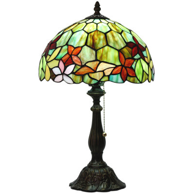 Lampe de table Tiffany en verre coloré 12 x 12 x 19 pouces (rouge, fleurs vertes)
