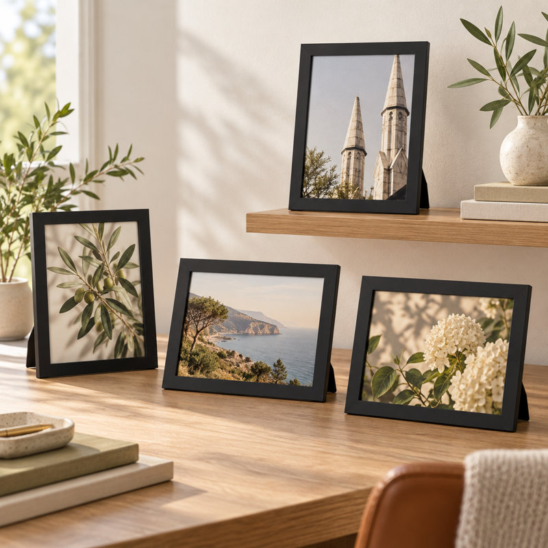 9" Black Picture Frame Set of 4, Fits 6" × 8" Photos for Wall or Tabletop Display