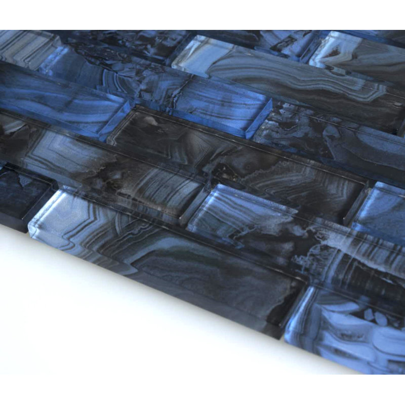 Impressions 1" x 4" Straight Edge Glass Mosaic Tile, Blue/Gray