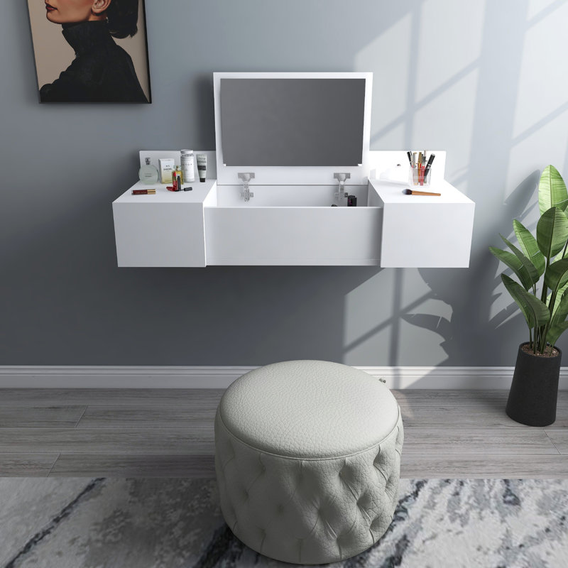 Makeup Vanity with Mirror and Storage Eubha, White