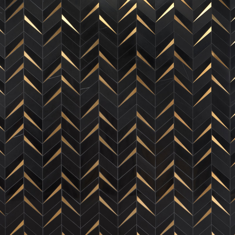 Love Lane 13.3 in. x 10.82 in. Polished Marble and Brass Wall Mosaic Tile (0.99 Sq. Ft. / Each), Nero
