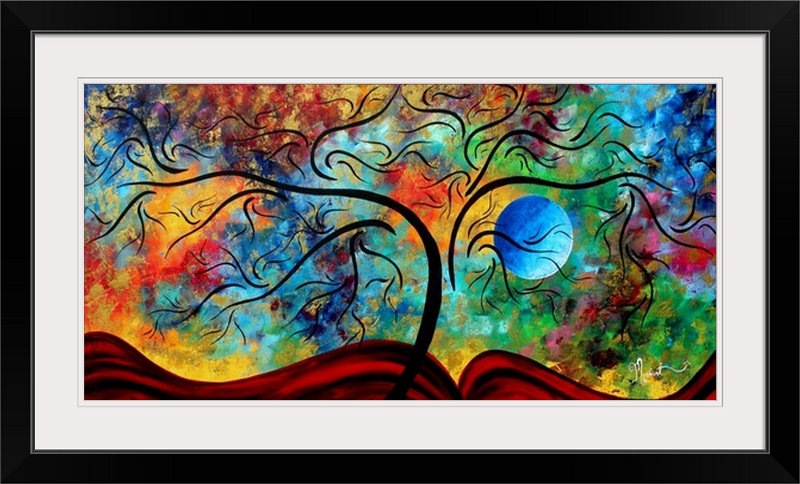 «Blue Moon Rising» par Megan Duncanson - impression, H 20 po x l 32 po x P 1 po, Cadre noir