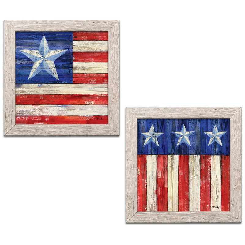 «All American Flag III & IV» par Paul Brent - ensemble de 2 impressions, H 12 po x l 12 po x P 0,75 po, Encadrement patiné