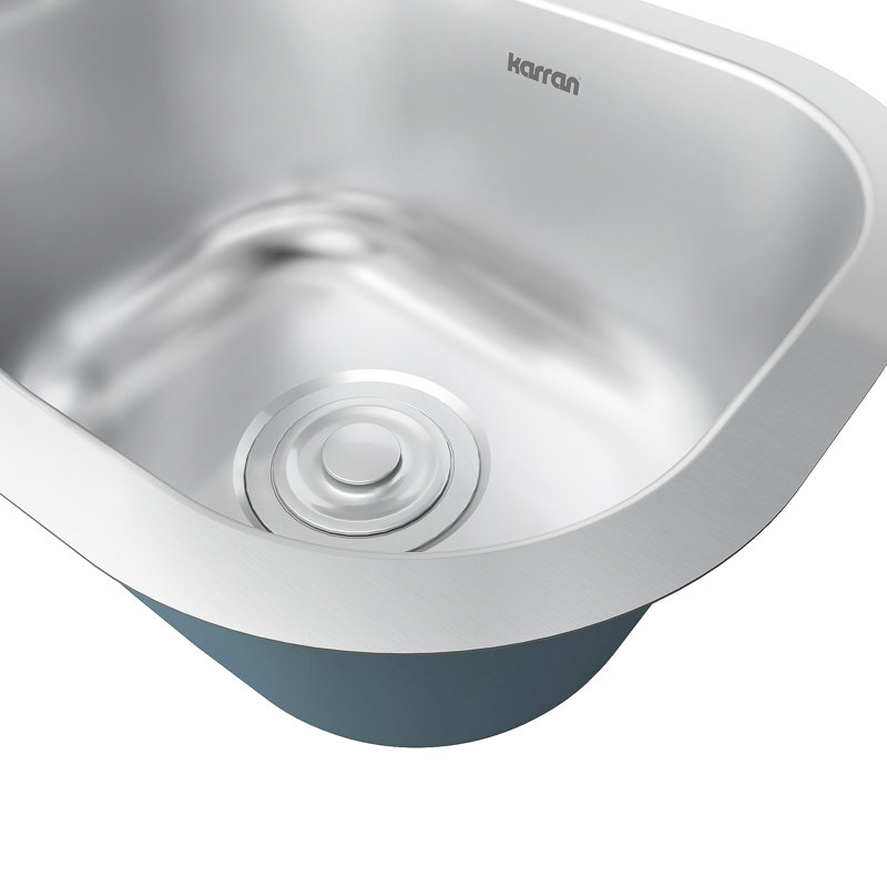 Évier de cuisine à cuve simple encastrable en acier inoxydable de calibre 18 avec accessoires Karran Profile