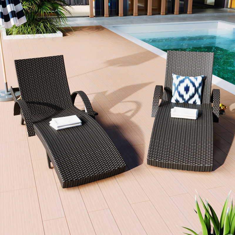 Ensemble de chaises longues inclinables 80,32 po Kadajah, Noir, noir, noir, noir
