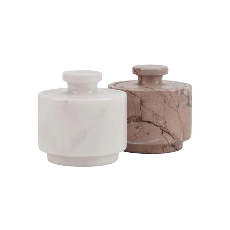 Handmade Marble Salt Sellar Set Of 2 Lidded