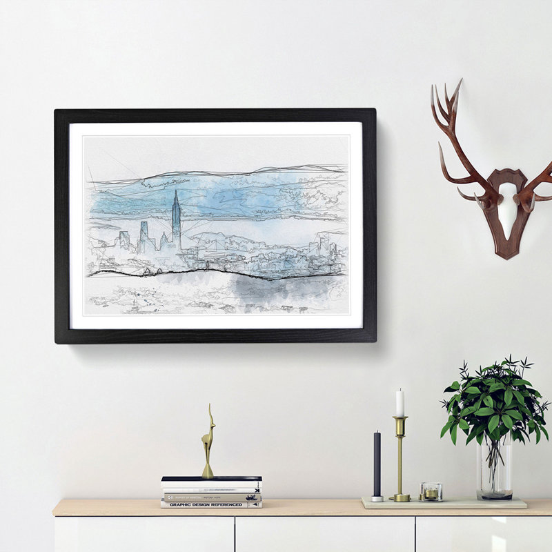 Taipei City in Taiwan Sketch - Picture Frame Graphic Art Print, Black Framed, 40cm H x 60cm W x 2cm D