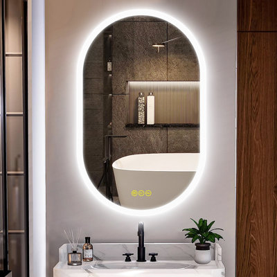 Fraleigh Oval LED Wall-Mounted Frameless Bathroom Vanity Mirror with Anti-Fog,Smart Dimmable and 3 LED Color