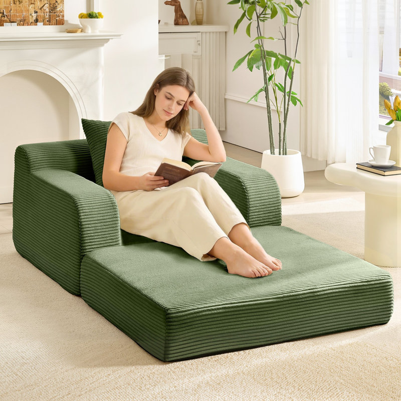 Canapé-lit Bonur 3-en-1 réglable en velours côtelé, fauteuil convertible moderne pliable, Vert