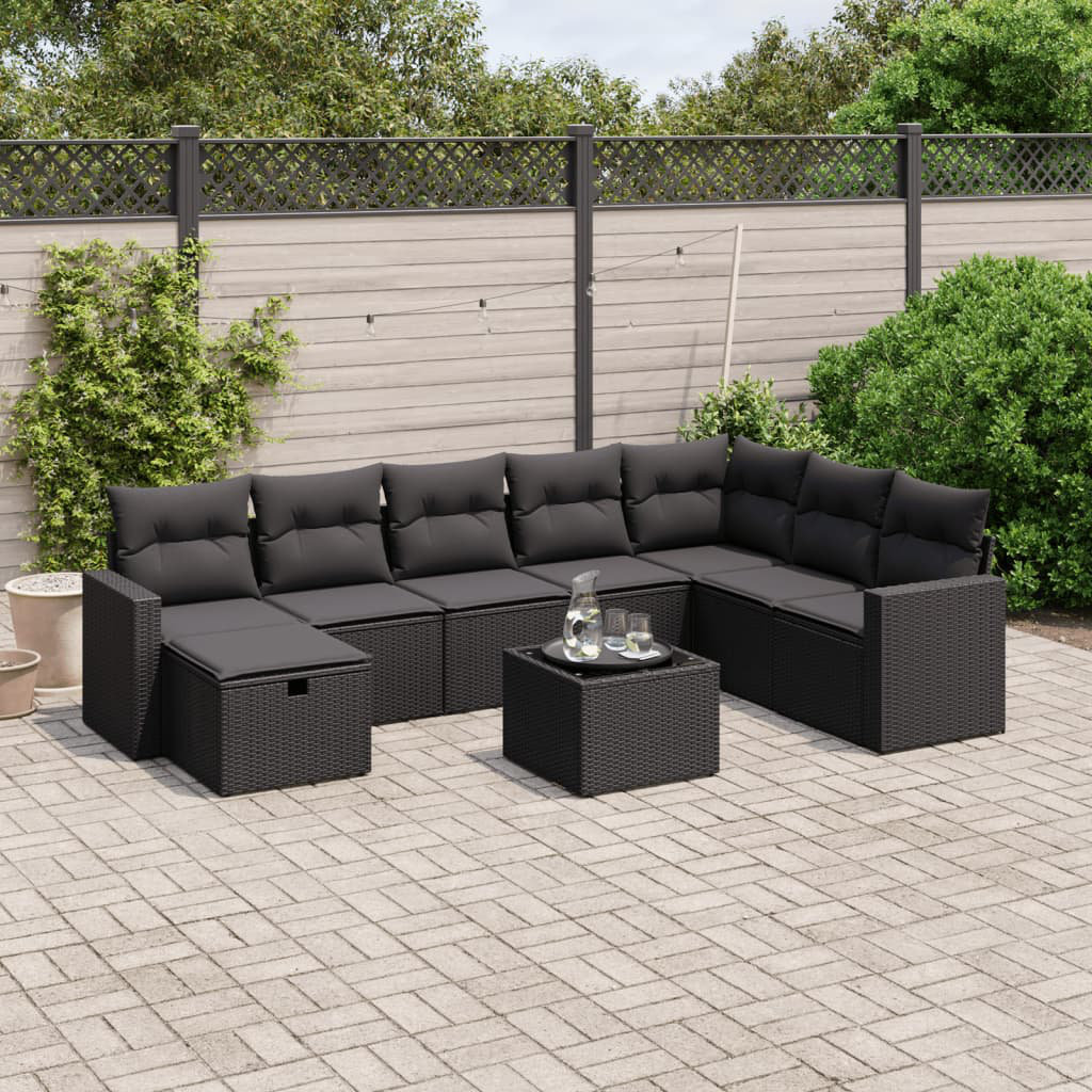 Vidaxl 9-Tlg. Garten-Sofagarnitur Mit Kissen Beige Poly Rattan