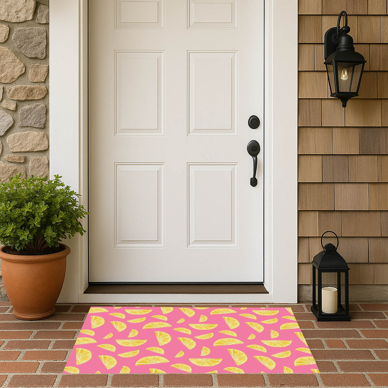 Summer Lemon Outdoor Doormat, Bubblegum, 34" W x 21" L