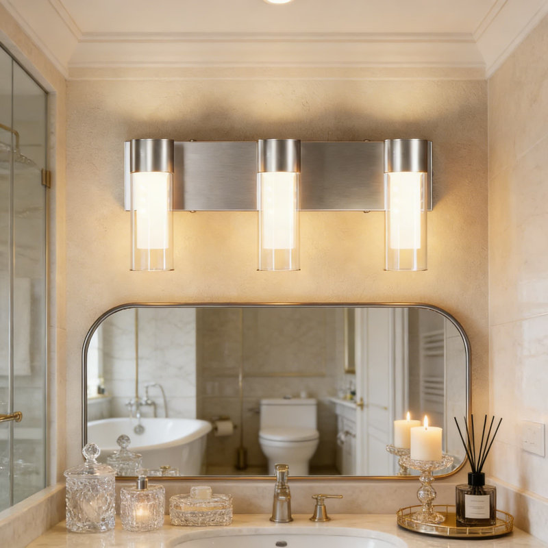Luminaire de meuble-lavabo moderne à DEL avec 3 modes de couleur, abat-jour en verre transparent pour installation murale dans la salle de bain, le couloir et la chambre à coucher