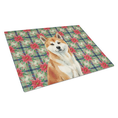 Red Akita Christmas PoinsettIas Glass Cutting Board