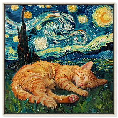 Starry Night Cat Canvas Trendy Animal Art by Art Remedy