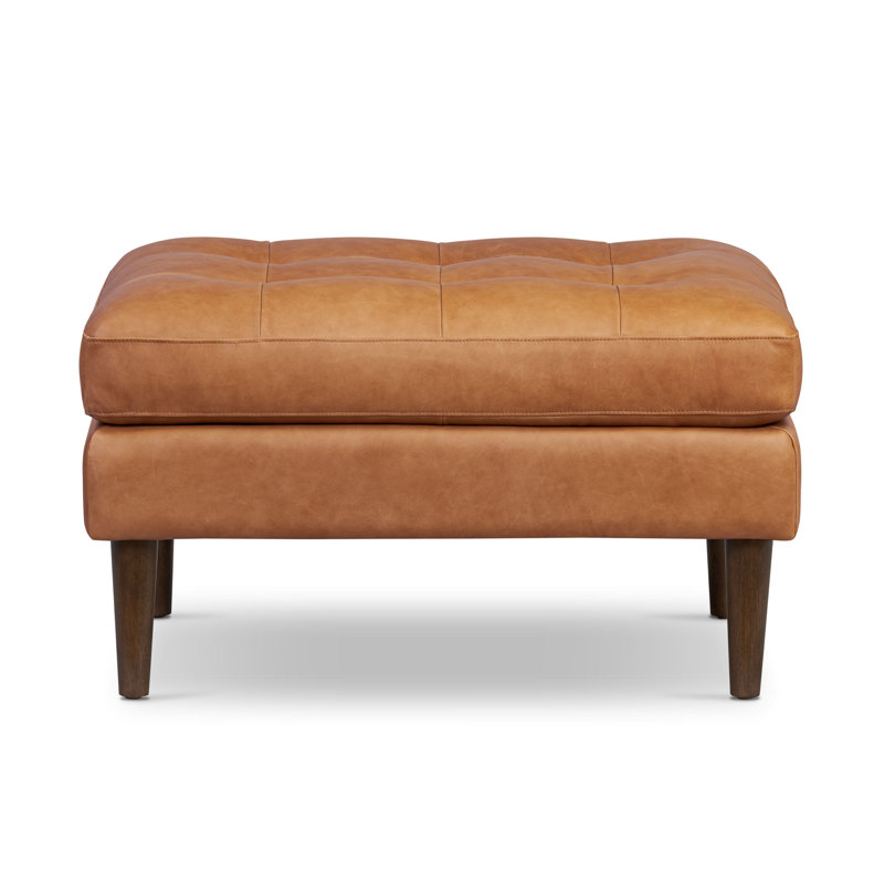 Napa Full Grain Genuine Italian Leather Ottoman, Cognac Tan
