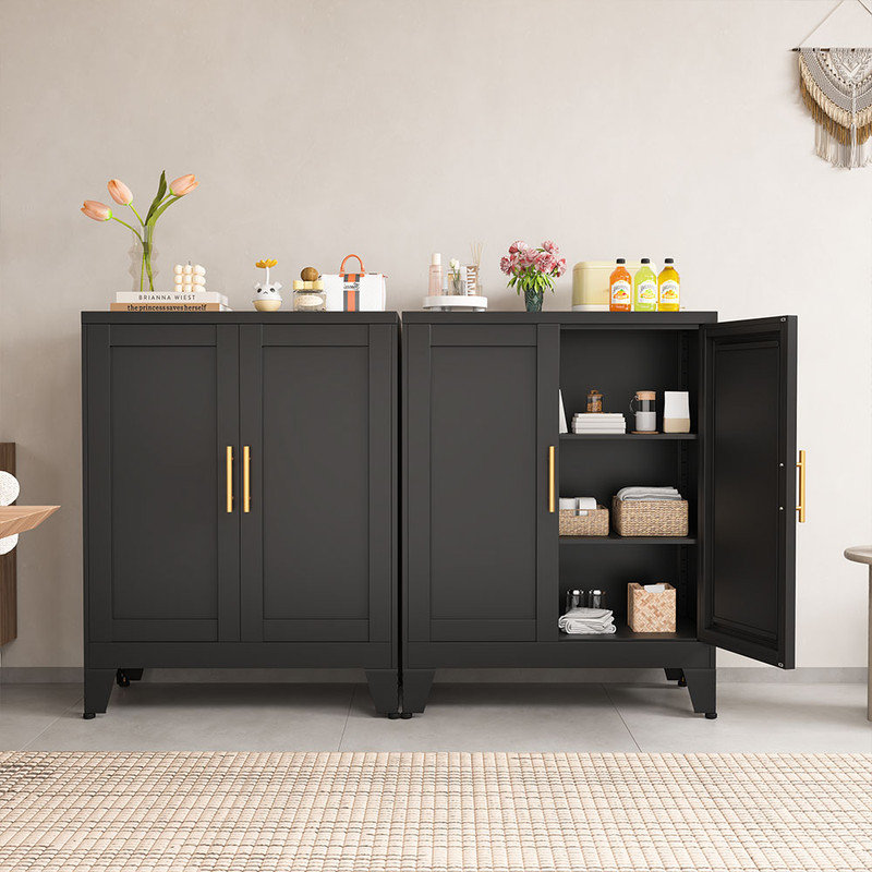 Petites armoires modernes en métal Ado Stoarge pour cuisine, salle de bain et bureau à domicile, Noir, noir, noir, noir