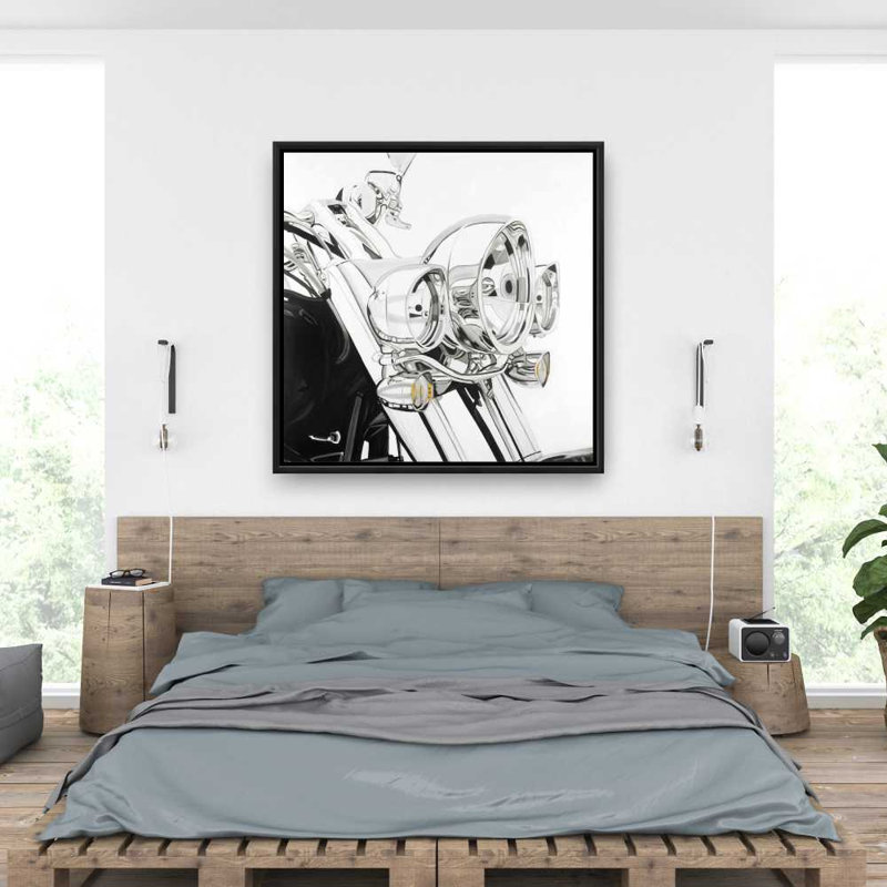 Motocyclette, toile légère - Maison noire encadrée, H 37,25 po x l 37,25 po