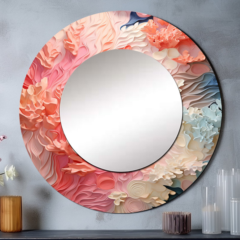 Romayne rose et blanc côtier corail collage - miroir décoratif coraux, 29 po x 29 po